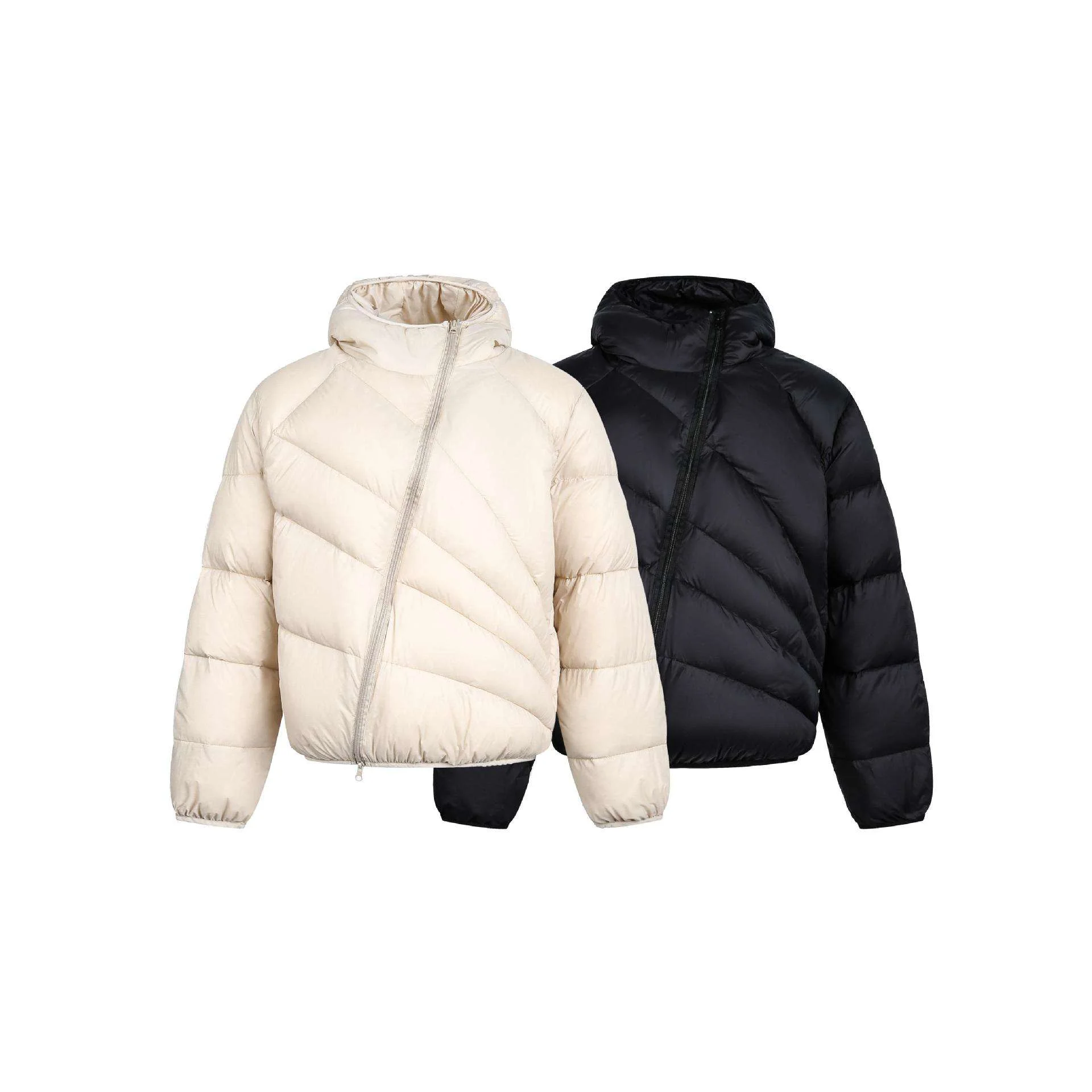 SALATI Custom Boxy Fit Asymmetric Two-way Zipper Puffer Jacket Fashion Deconstruction Mens Winter Coat Premium Streetwear Unisex