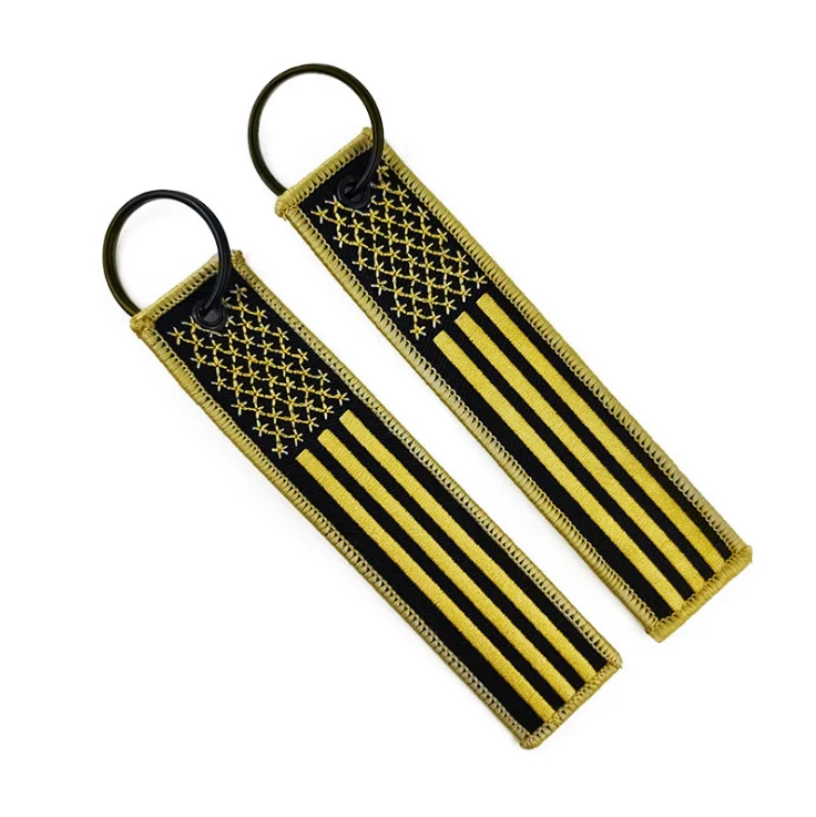 American Flag Embroidered Keychain Key Tag With Key Ring and Carabiner