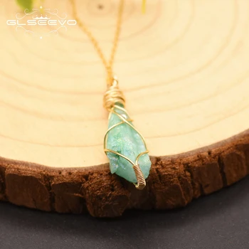 Natural Rough Green Crystal Pendant Necklace For Women Girl Birthday Party Gift Handmade Jewelry