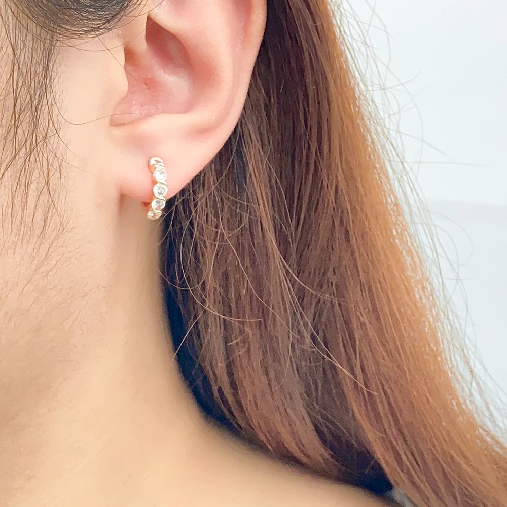 product women accessories jewelry rhinestone diamond gold plated customized alloy hoop clip on set earrings for women412-3