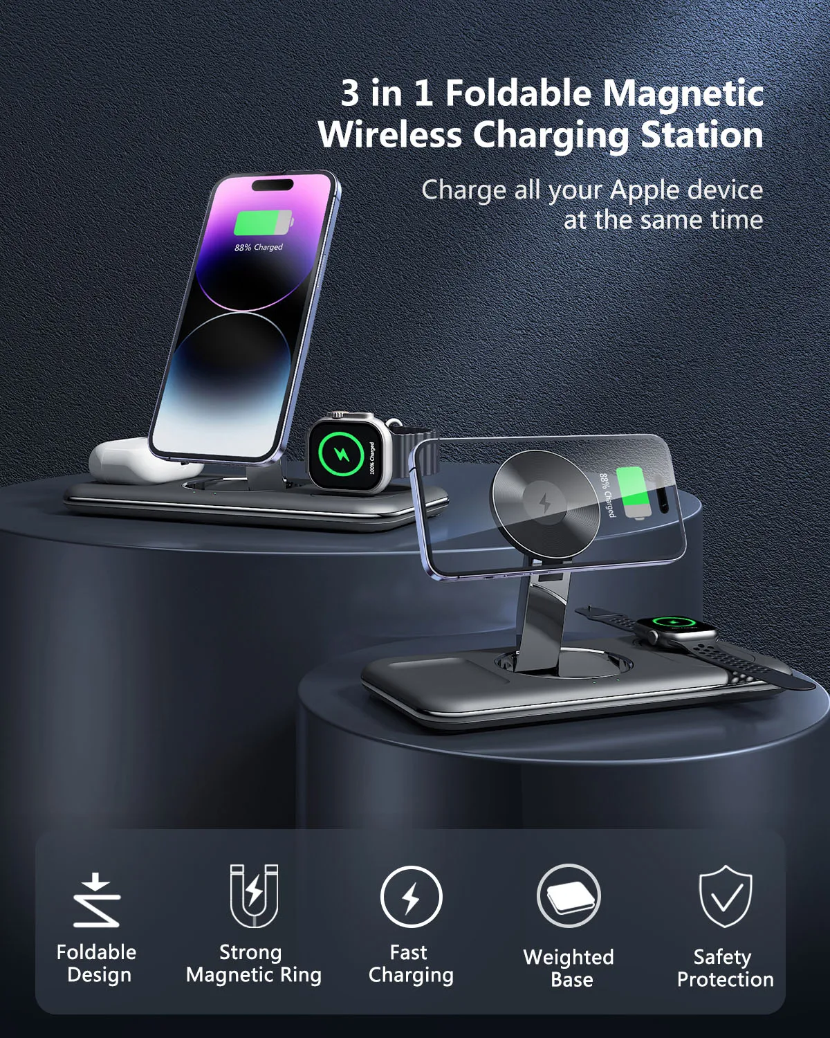 2024 New Hot Sales For Amazon Fast 3 In One Wireless Charger Cell Phone ...