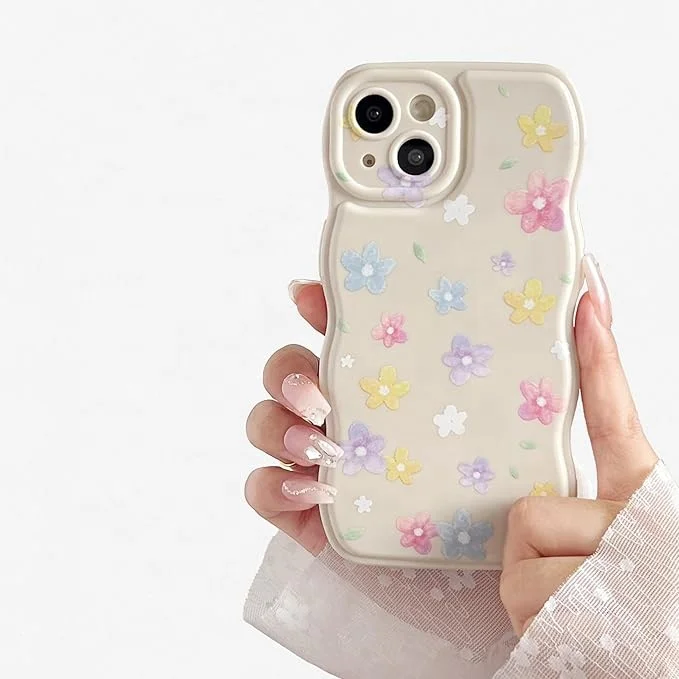 Laudtec Cute Flower Floral Pattern Wave Design Curly Wavy Frame Case for iPhone 16 pro max Aesthetic Soft TPU Shockproof Case