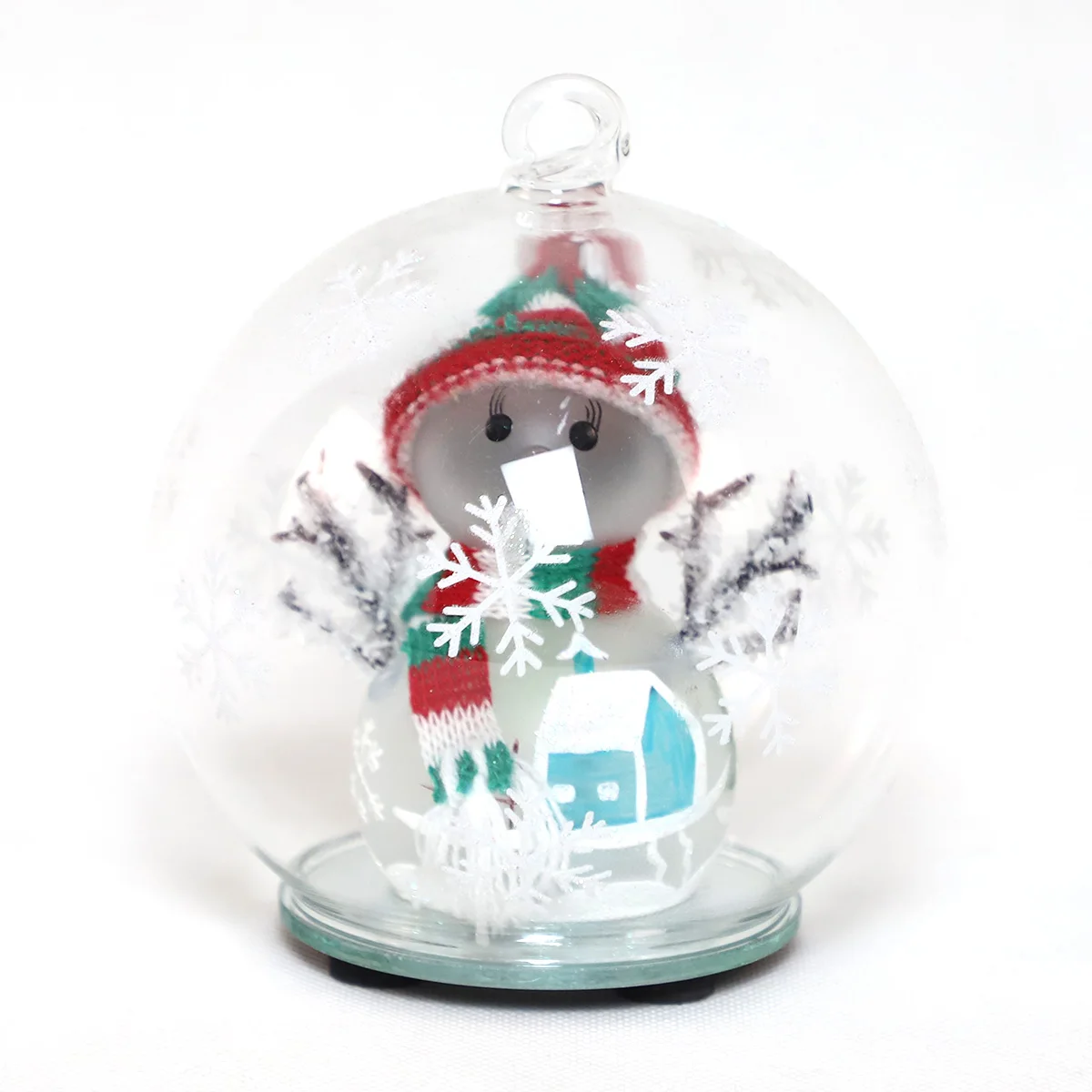 Illuminated Christmas Bauble Ornaments Battery Operated with Snowman Christmas Tree Figurine Ball Ornament