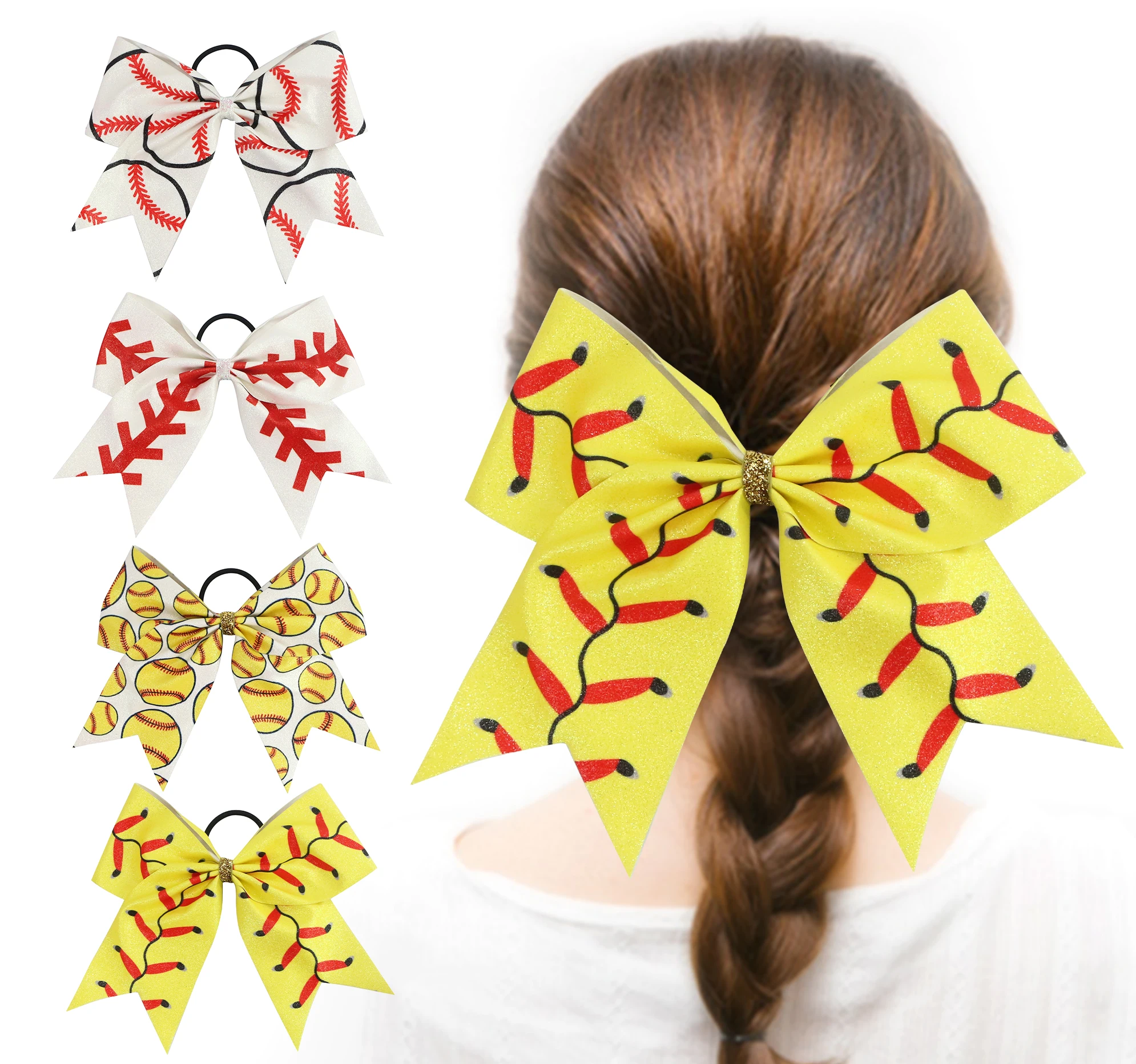 Midi Customized Printed Bows Elastic Cheerleading Bows Teen Girl Softball Baseball Competition Sports Bow Hair Ties