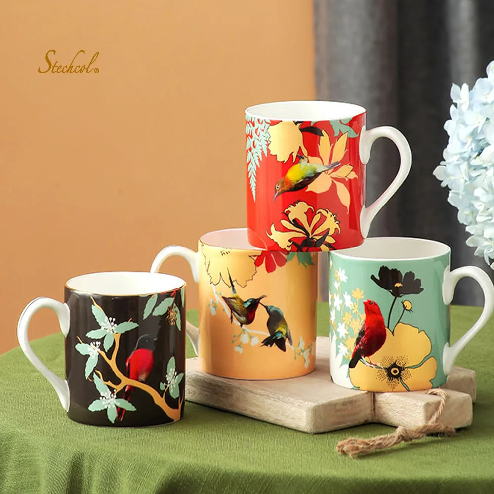 Stechcol Fine Bone China Vintage Nordic Red Tea Water Mug Ceramic Custom Print Logo Milk Coffee