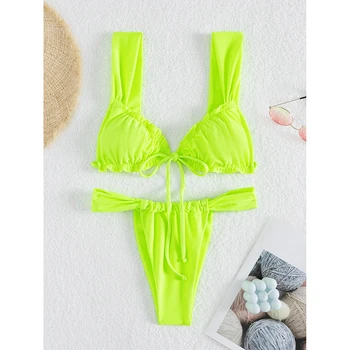 Custom design fashionable Sexy Cross border Foreign Trade Bikini Women's Split Solid Ear Strap Swimsuit