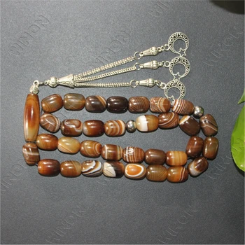 Saudi Arabia Natural Agate Coffee Color Zinc Alloy + Stainless Steel Accessories Islamic Prayer Beads Men's Rosary Misbaha
