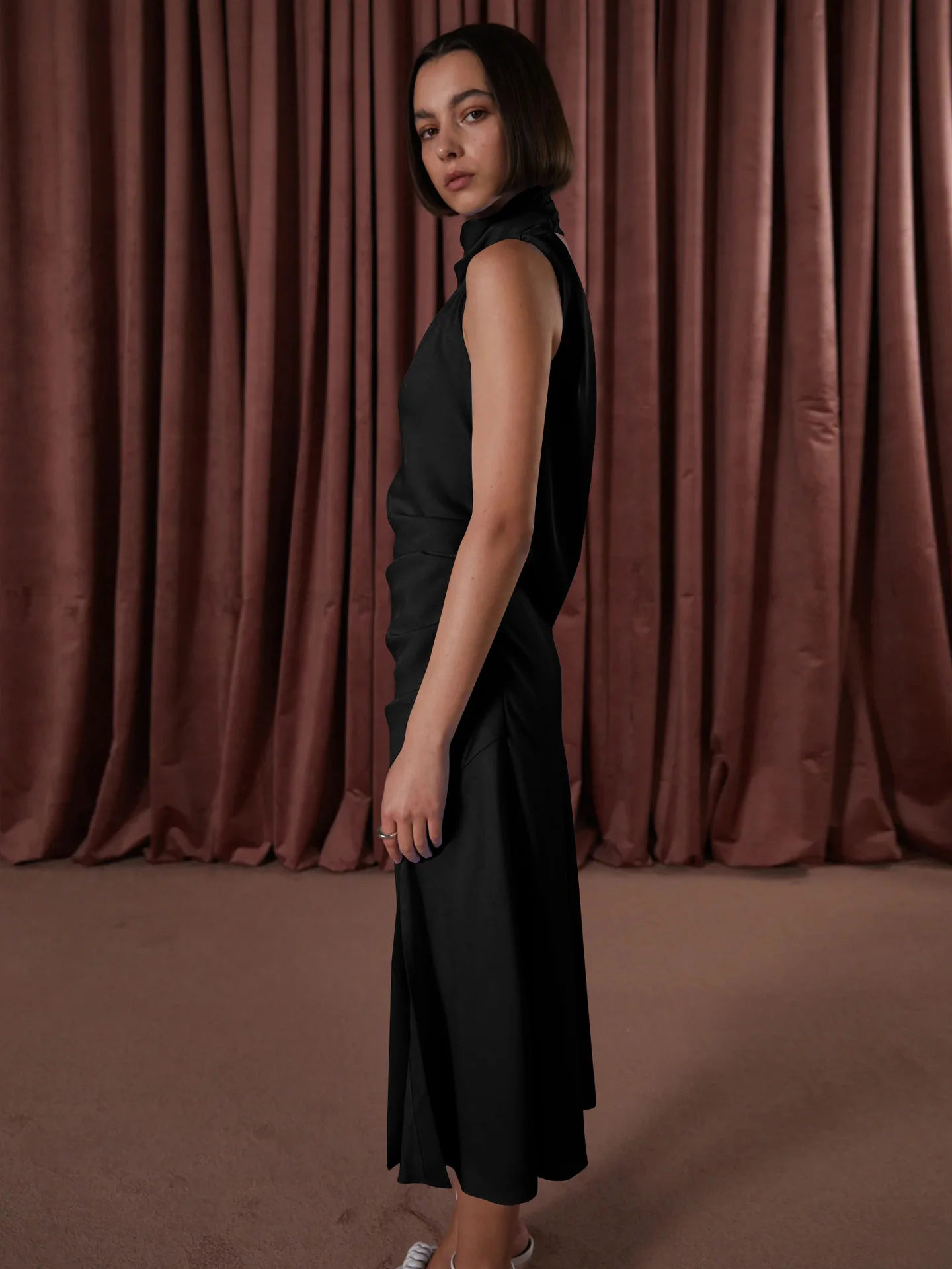 GMD 2023 women's Spring and summer clothing hot sale satin halter solid color sleeveless sexy split maxi dress