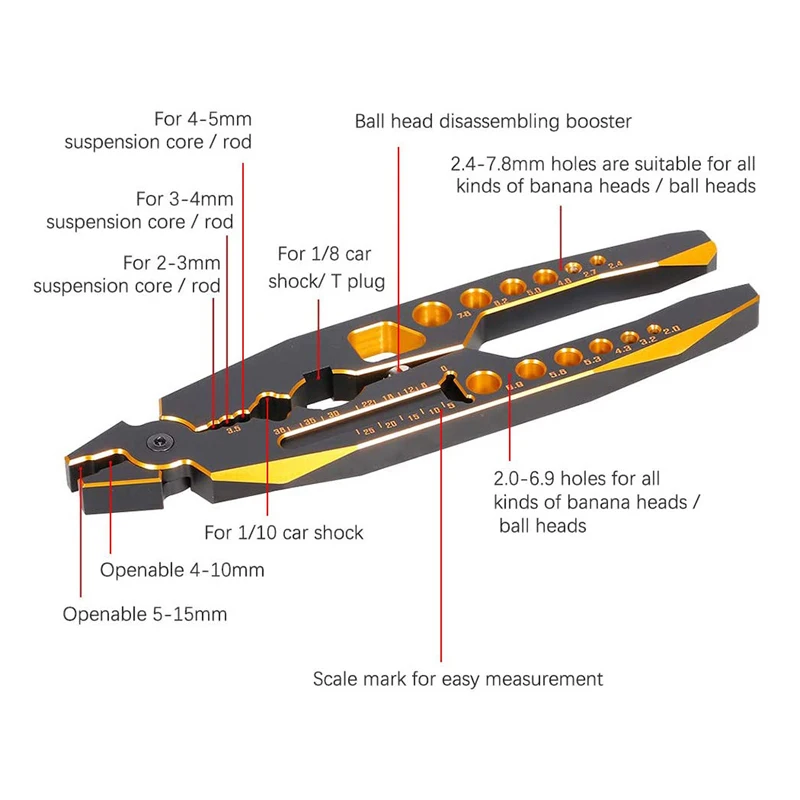 Aluminum alloy shock absorber pliers rod ball clamp multi-function RC tool for RC model 1/8 1/10 RC Car Crawler