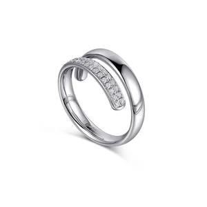 Elegant Design 9k White Gold Double Layered Half Pave Diamond Fashionable and Minimalist Ring for Women As a Gift