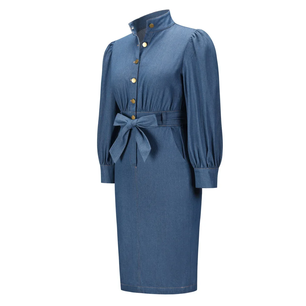 New Arrival Elegant Long Sleeve Denim Dress for Ladies Plus Size Women's Clothing