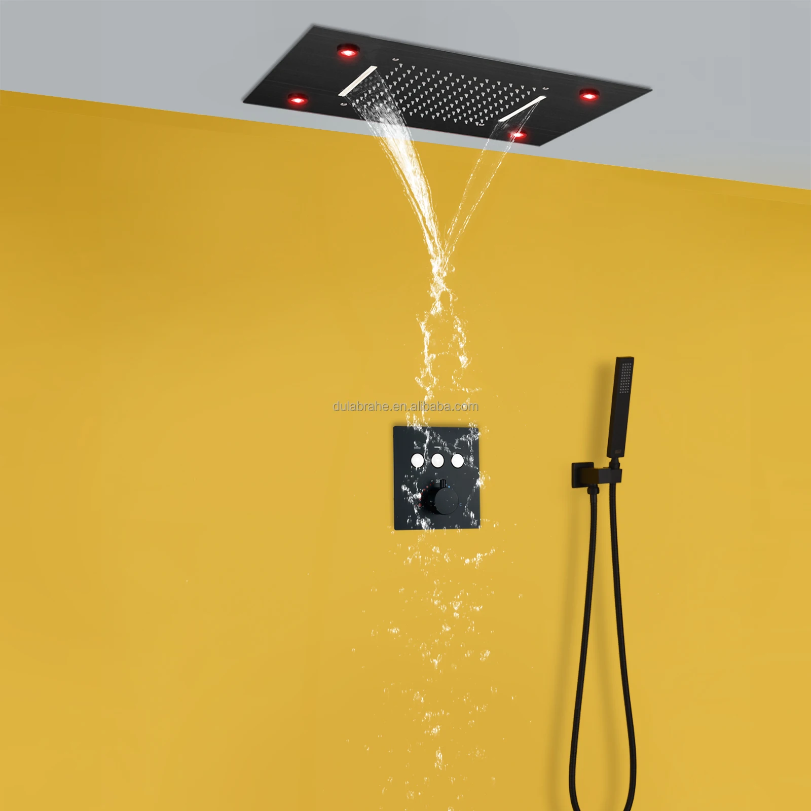 Thermostatic Rain Waterfall Shower System - LED Lights