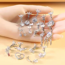 Stainless steel belly button jewelry Copper inset zircon belly ring sexy butterfly body piercing belly button nail jewelry