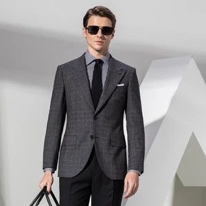 HARCHOY Business Man 2026 New Dark Grey Checkered Striped Men's Suit Jacket, Slim-fitting Commuting Work Wear S