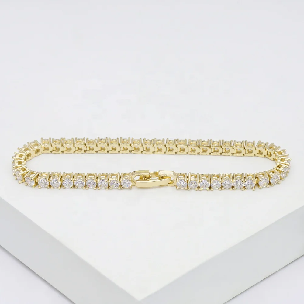 14K Gold Plated Silver Tennis Bracelet Cubic Zirconia Classic Tennis Bracelet Gold Bracelets for Women