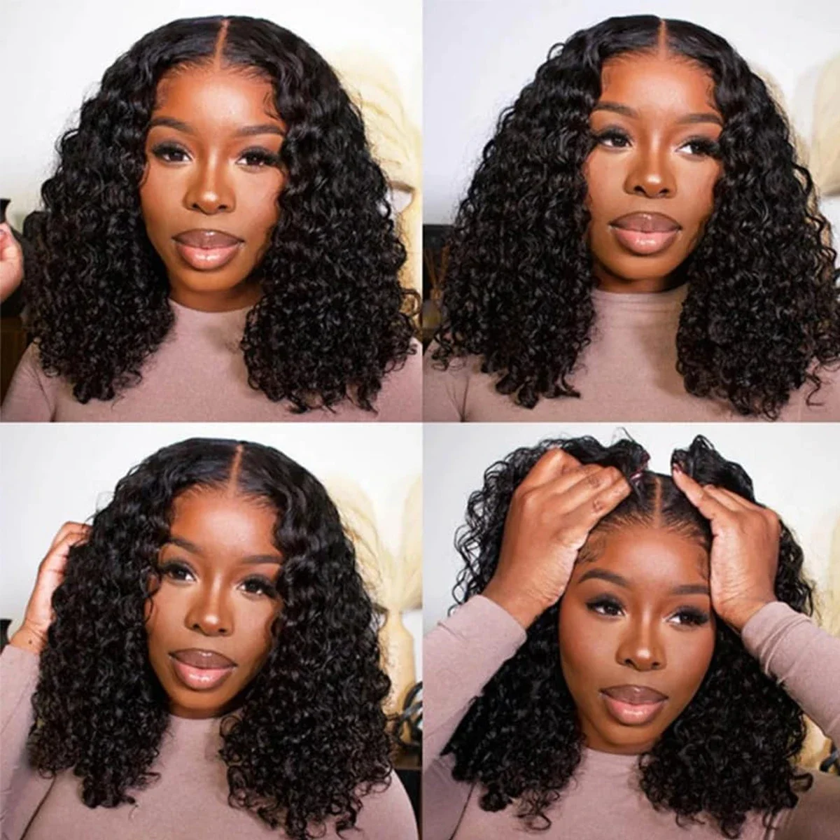 Deep Wave Bob Wig 180 Density T Part Lace Frontal Human Hair Peruvian Remy Curly Short Bob Wig_voghion.com