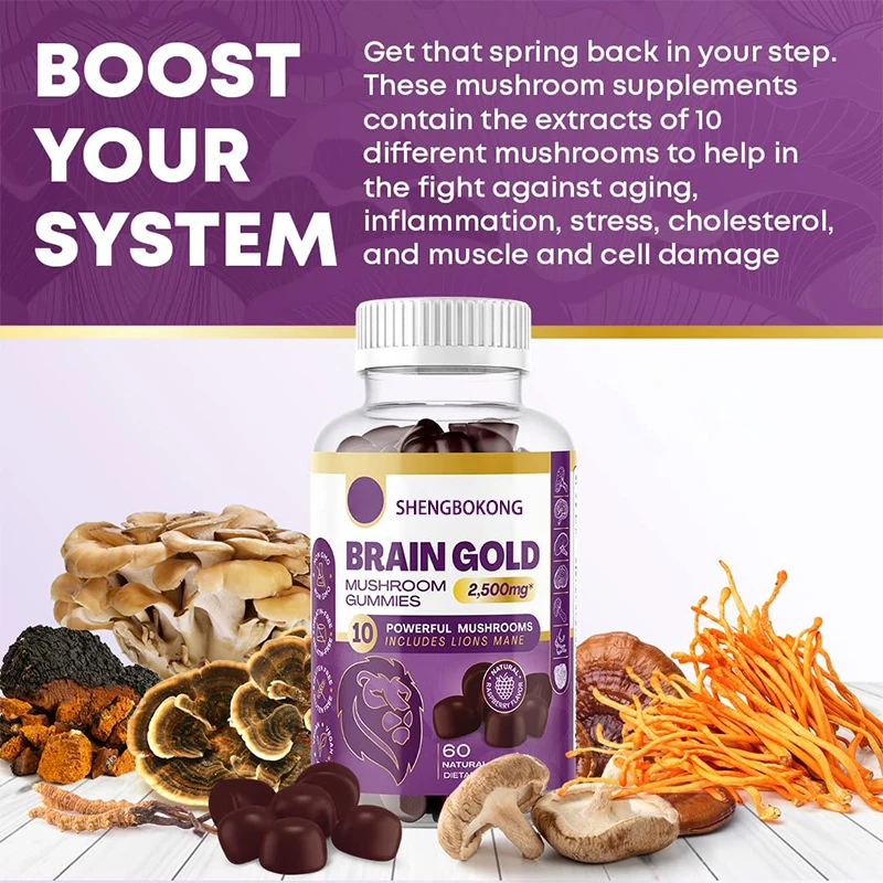 Sugar Free Brain Gummy Mushroom Complex Natrual Plant Extract Vegan