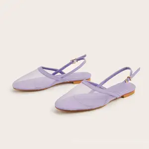 BUSY GIRL CXX143 Ladies Flat Sandals Charming Lavender Mesh Slingback Shoes for Women Breathable Sandals Women with Strap Buckle