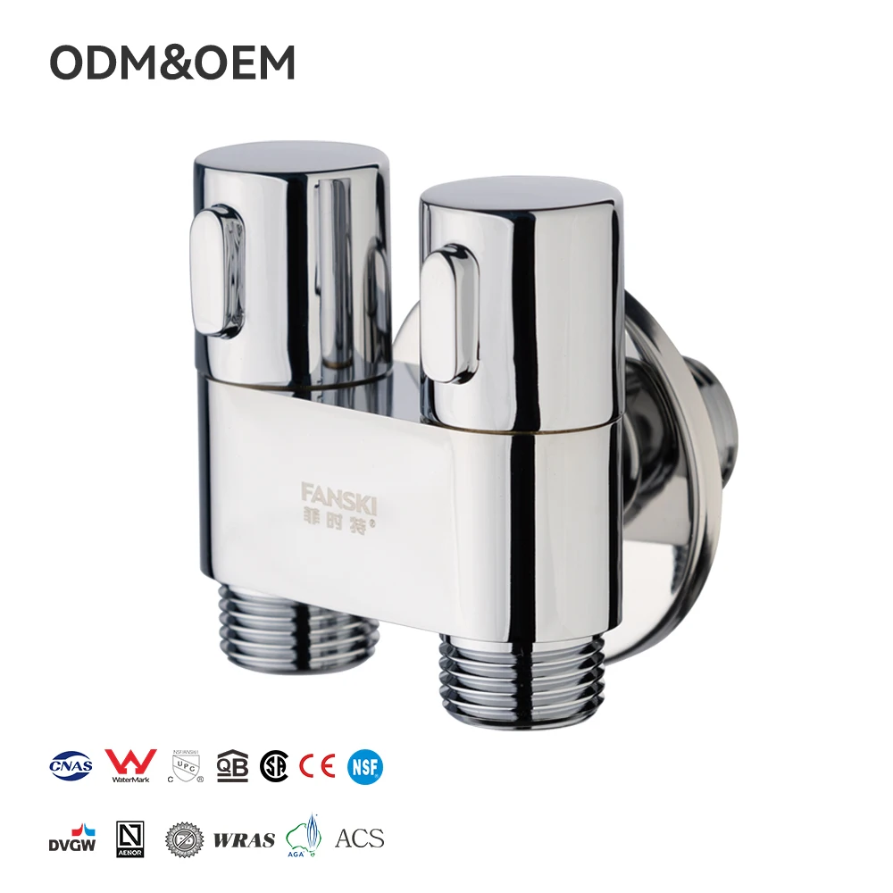 Válvula de ángulo de latón más vendida, 1 entrada y 2 salidas, doble manija, grifo derivador, diseño nuevo, 3 vías, color gris pistola, para baño, cocina y hotel