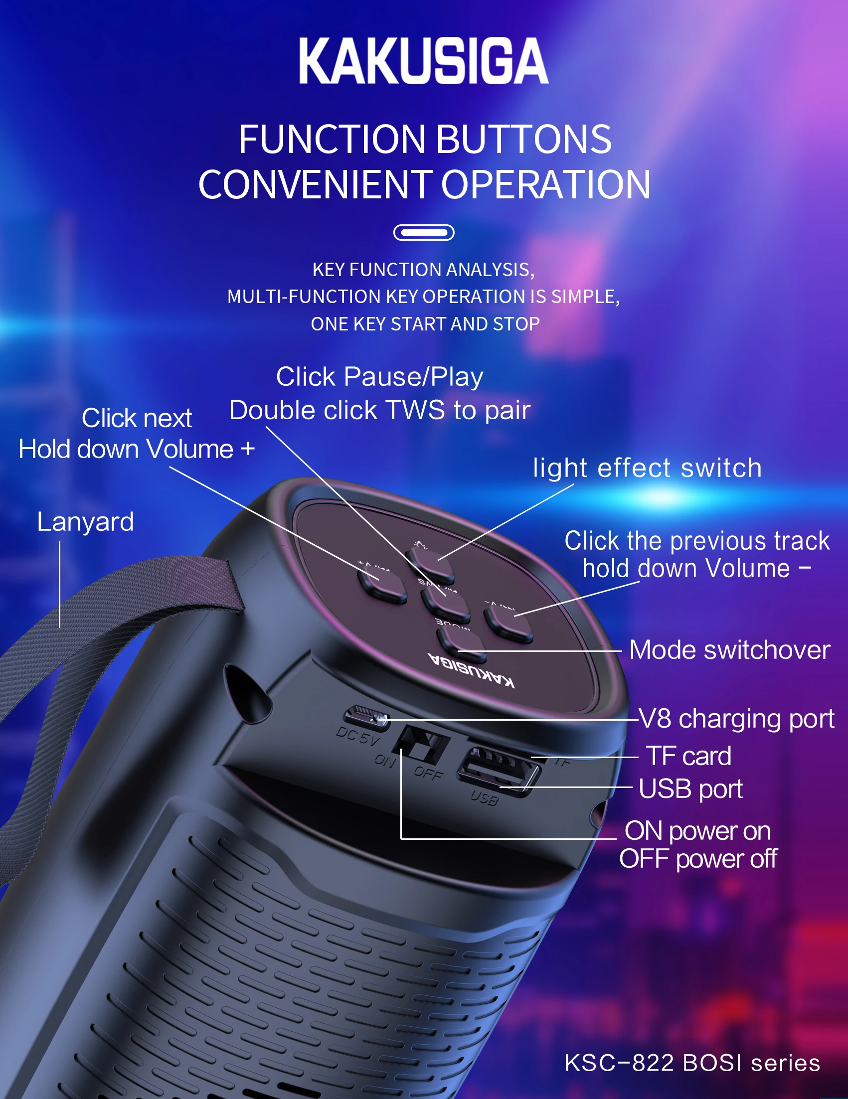 KAKUSIGA BOSI series Dazzle portable Popular Multifunctional Wireless speaker audio  Jack Stereo Audio JBL Stereo Hd call