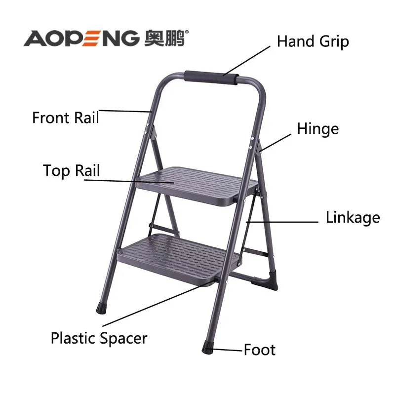 2 Steps Folding Step Stool  with Steel Tube Ladder