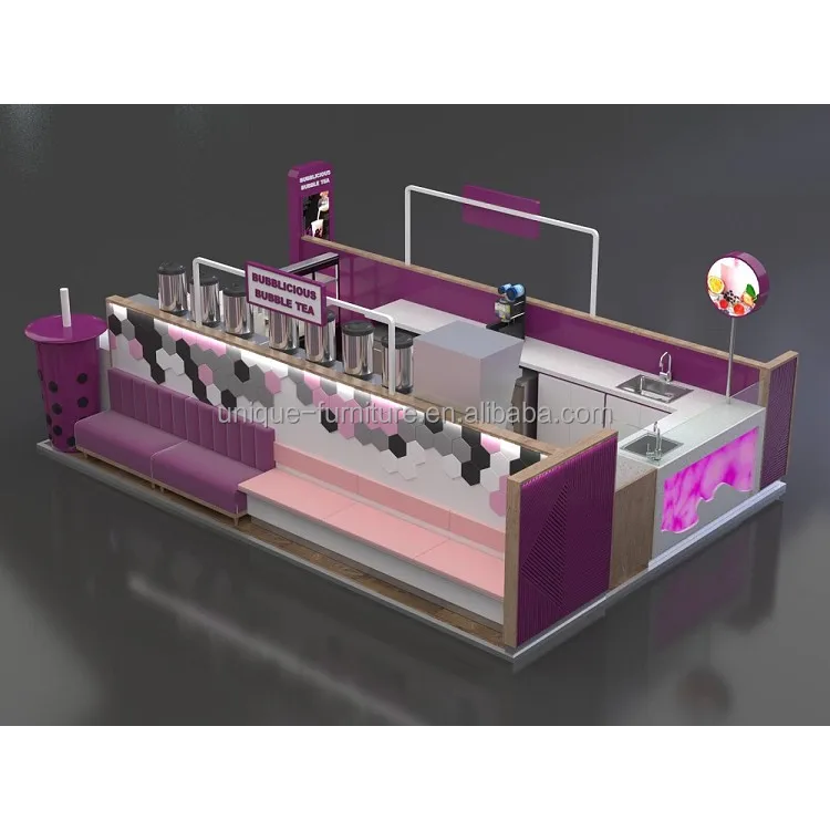 High End Ice Cream Booth One Stop Service Man-made Stone Bar Counter Drink Station Juice Bar Bubble Tea Kiosk