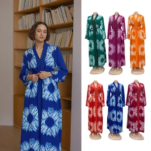 Wholesale New Fashion Loose Elegant Summer Printed Women Muslim Robe Long Sleeve Dress