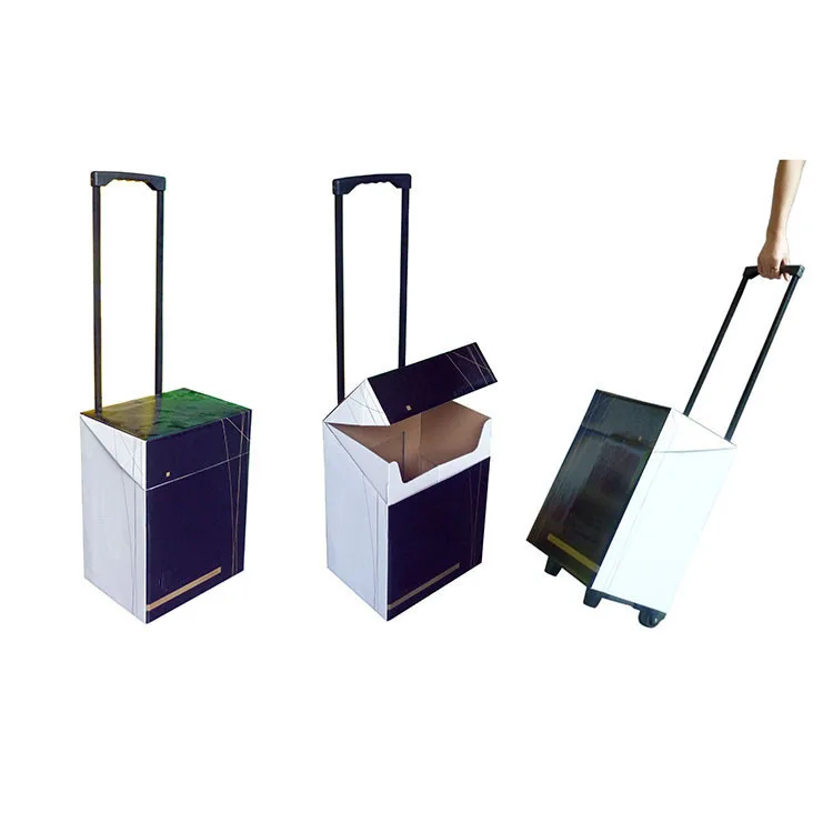 Custom recyclable corrugated display trolley box Exhibition sample paper trolley case Advertising carton