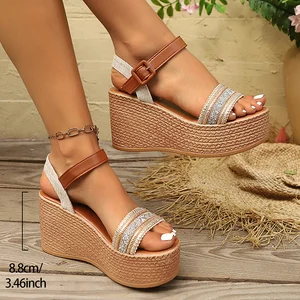Newest Big Size Trendy African Wedge Sandals Summer Slope Heel Fish Mouth Casual Platform Wholesale Sandals for Women and Ladies