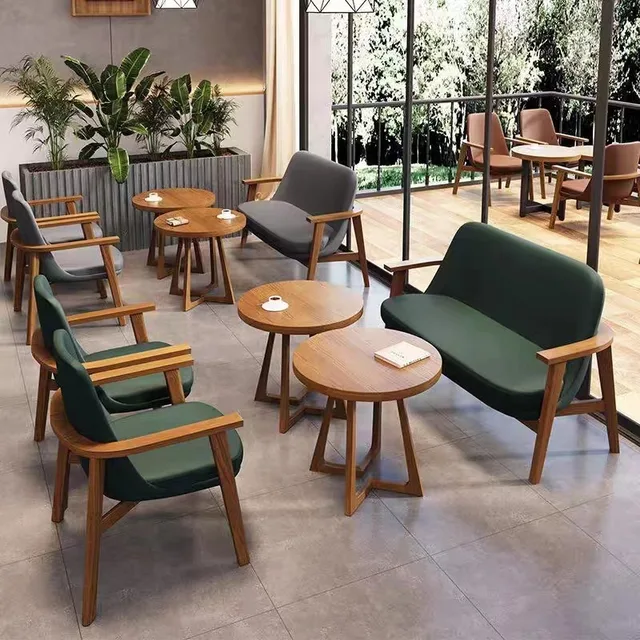 Hot Sale Leisure Hotel New Design Restaurant Coffee Shop Table and Chairs Sets Solid Wood Booth Sofa Tables and Chairs