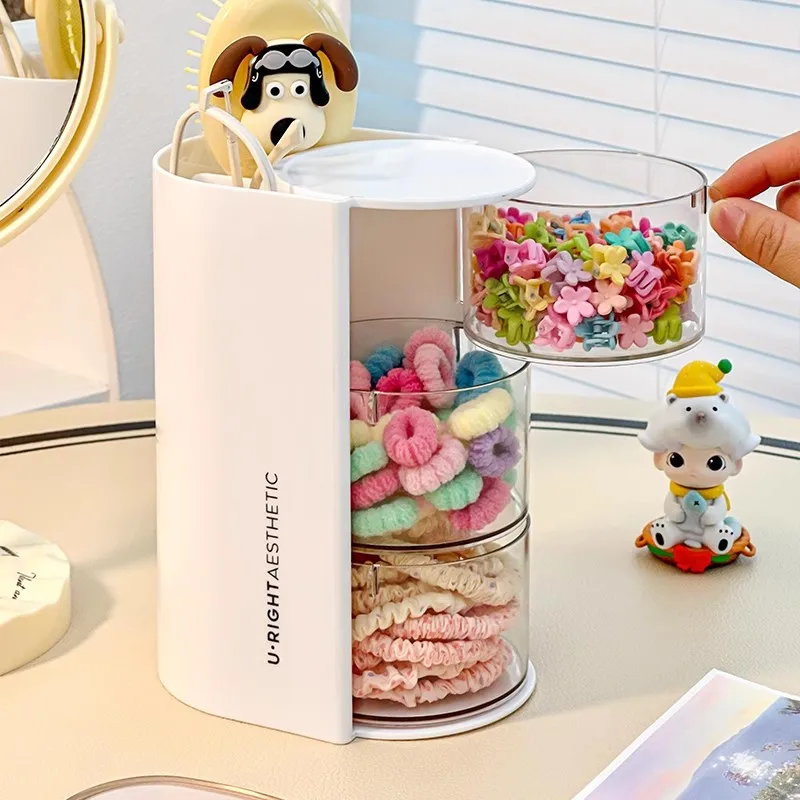 Modern Eco-Friendly Plastic Cosmetic Storage Box Makeup Brushes Hair Accessories Rotating Organizer Headband Hair Ties 3-6L