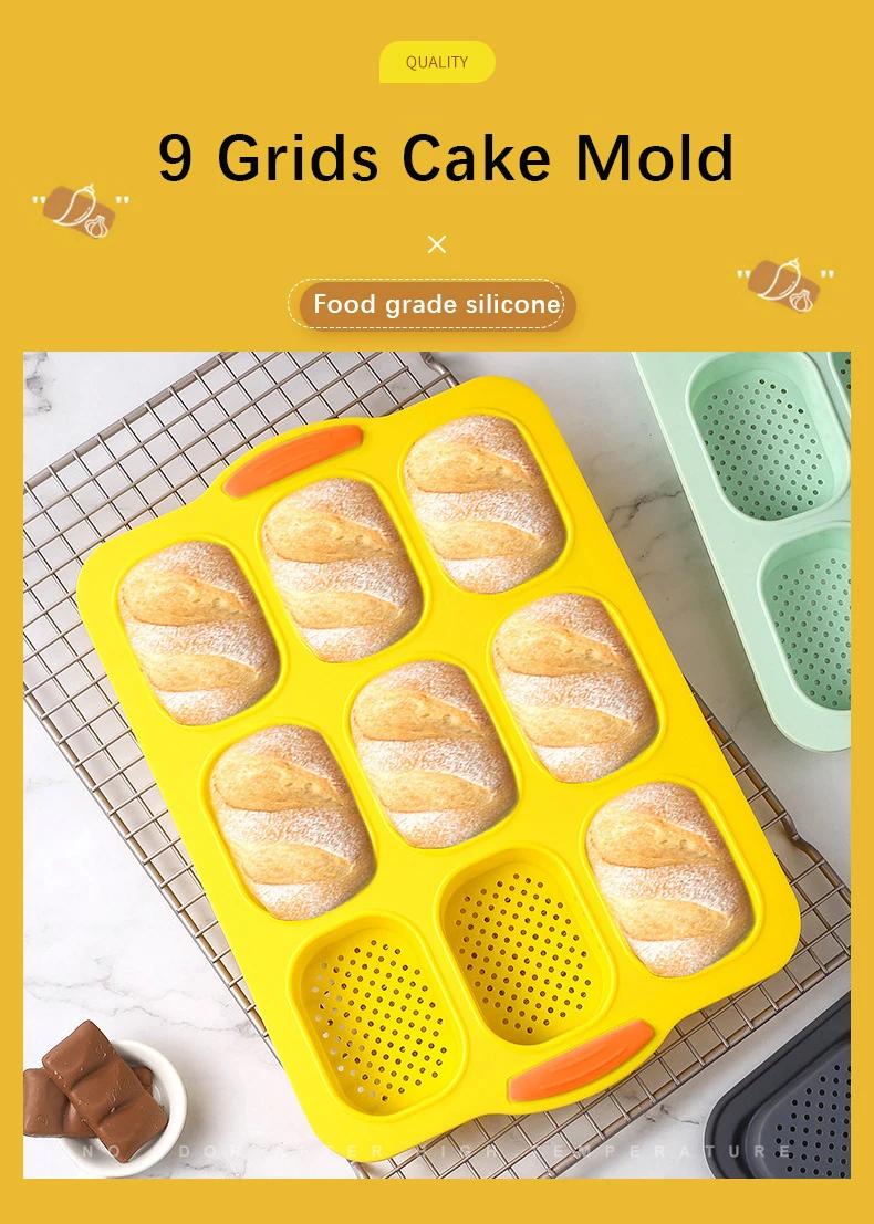 Silicone 9 grid baguette cake mold non stick baking tool small bread baking tray