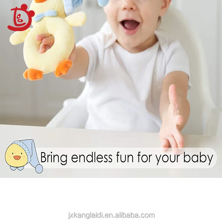 Оптовая продажа, желтая плюшевая утка, милые мягкие детские погремушки, игрушки для кровати