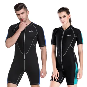 Sbart 2mm Unisex Short Sleeve Wetsuit Breathable Swimwear Front Zip One Piece Neoprene Diving Suit for Adults
