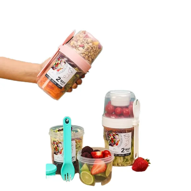 Portable Plastic Mason Cup Lidded Spoon for Kitchen Use for Serving Reduced Fat Breakfast Salad Light Sour Milk Slimming