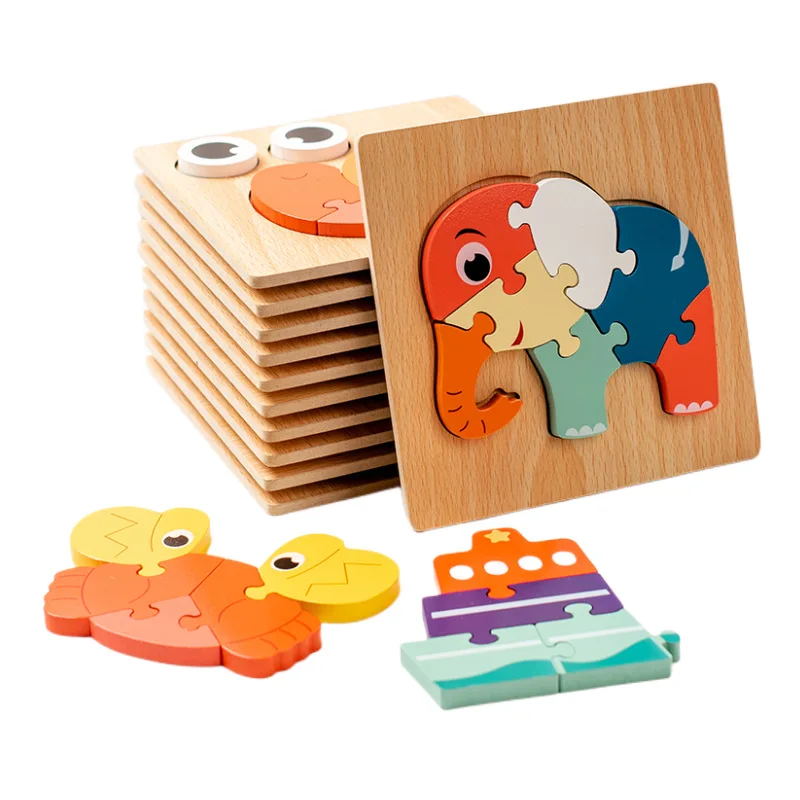 2023 New Arrivals Wooden 3D Puzzles Educational Learning Toys Cartoon Creative Baby Jigsaw Puzzle Game For Child