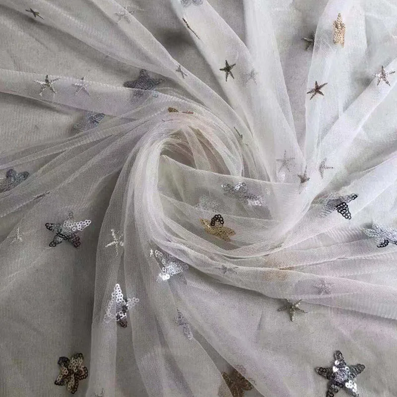 Multicolor Star Sequin Mesh Embroidery Fabric Hanfu Dress Beaded Lace