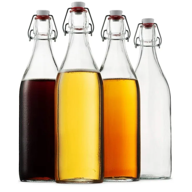 200ml 250ml 500ml 750ml 1000ml Water Juice square Round Glass Bottle with Clip Lock Cap