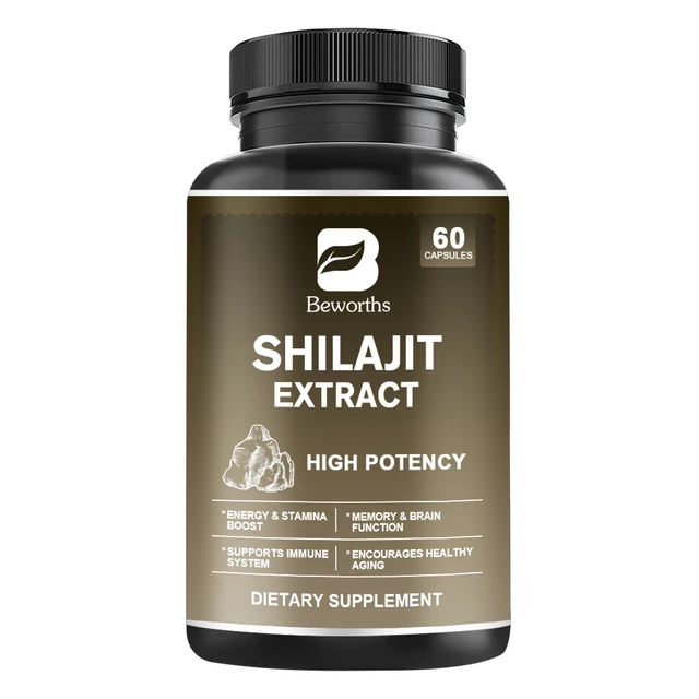 Private Label 60 pieces Shilajit Resin Pure Himalayan Capsule Organic Shilajit Powder Extract Capsules