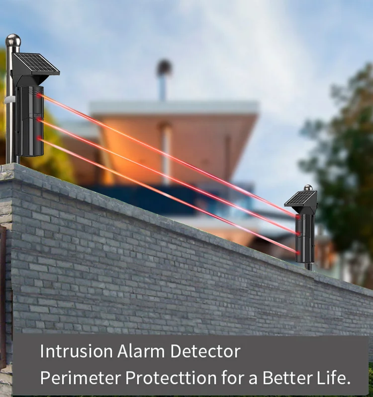 Wireless 3 Beams Solar Built in Battery Powered Outdoor Active Infrared Detector 150m Perimeter Security Intrusion Alarm