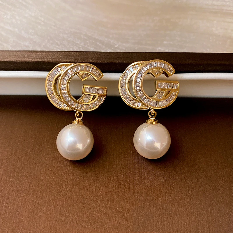 Wholesale Letter Earrings Women Gold Plated Big Pearl Letter Cg ...