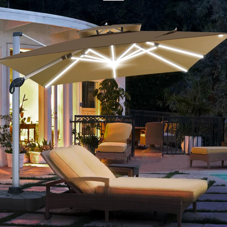 GarveeLife Ombrello Cantilever Da Esterno 3 Metri Con Base A Croce - Telo 180g/m² Resistente UV - Perfetto Per Giardino E Piscina (2-6 Persone)