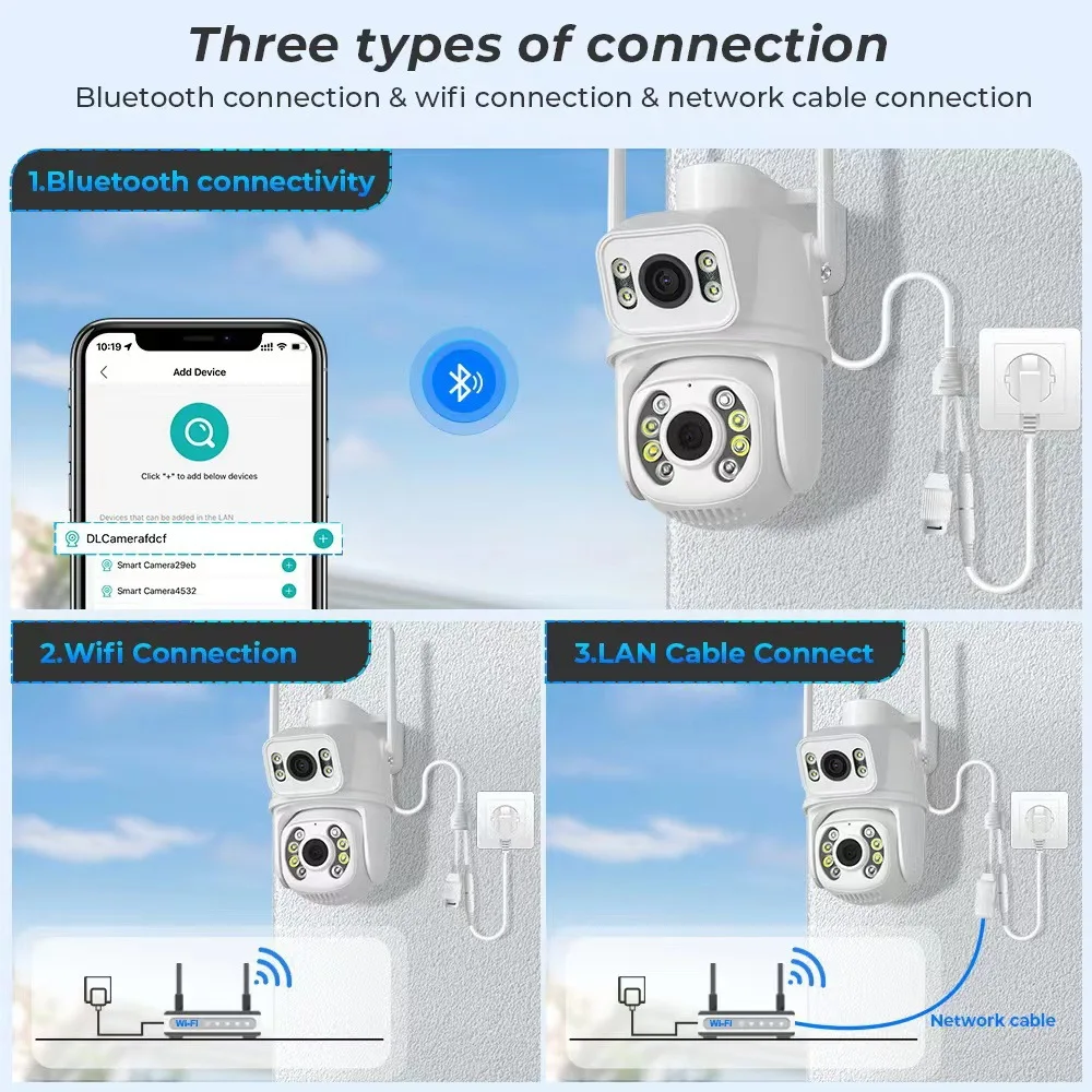 6MP Dual Lens IP66 Waterproof Color Night Vision Pan-Tilt PTZ Outdoor Security Cam Dual Intercom Two Screens ICSEE WIFI Camera