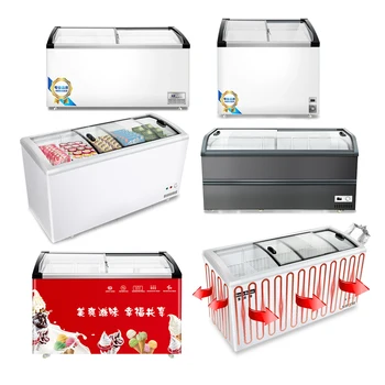 Rebirth 400L Supermarket Ice Cream Fridge Deep Chest Freezer Commercial Top Door Gelato Display