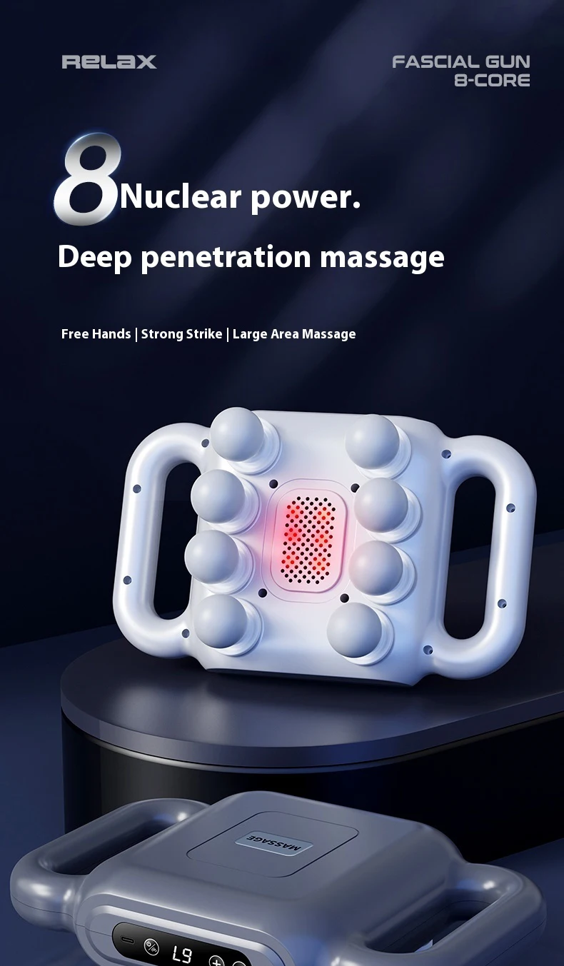 8-Head Liquid Crystal Fascia Gun Hot Compress Massager Deep Percussion Massage Whole Body Muscles Relaxing Waist Back Muscles