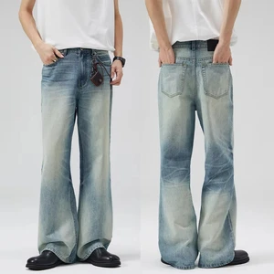 Personalized Vintage Jeans Men's Autumn New Harajuku Fashion Straight Wash Streetwear Denim Pants Youth Wide Trousers