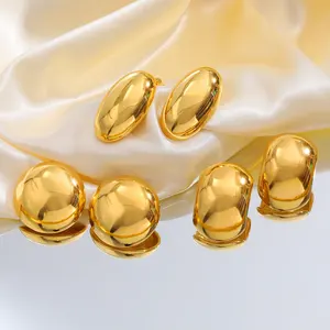 Fashion Hypoallergenic 18k Gold Plated Stainless Steel Jewelry Earrings Everyday Wear Oval Shaped Studs Earring for Women