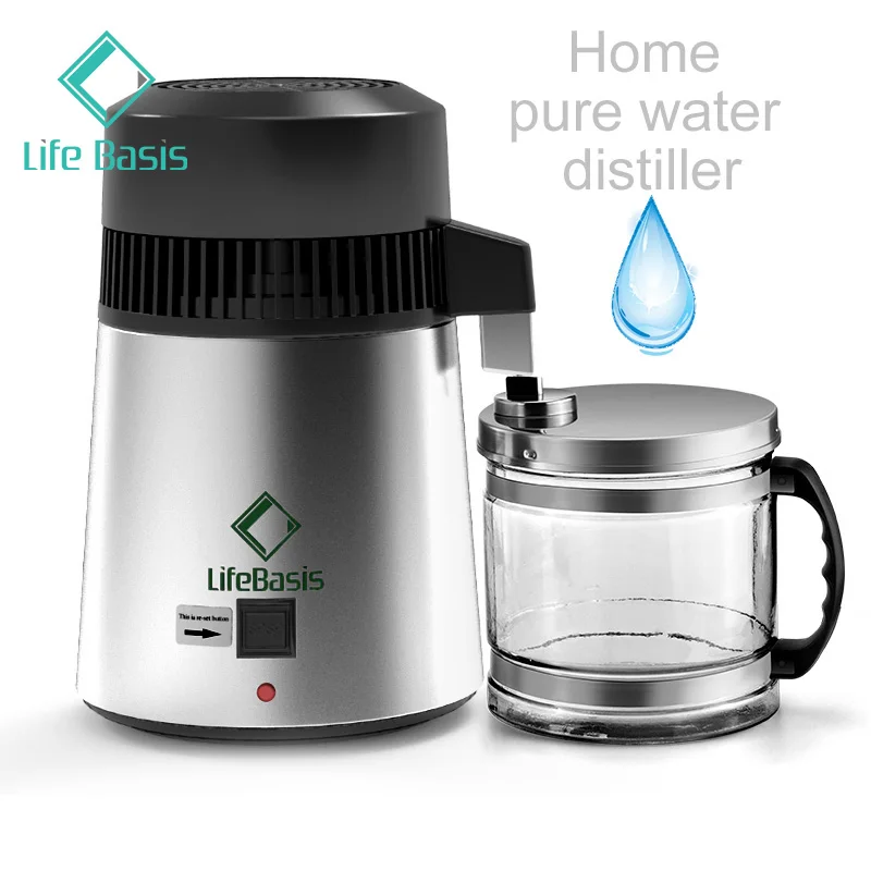 LifeBasis Glass Bottle for Water Distiller Pure Water Filters 4L Internal Stainless Steel with Collection Bottle for Household