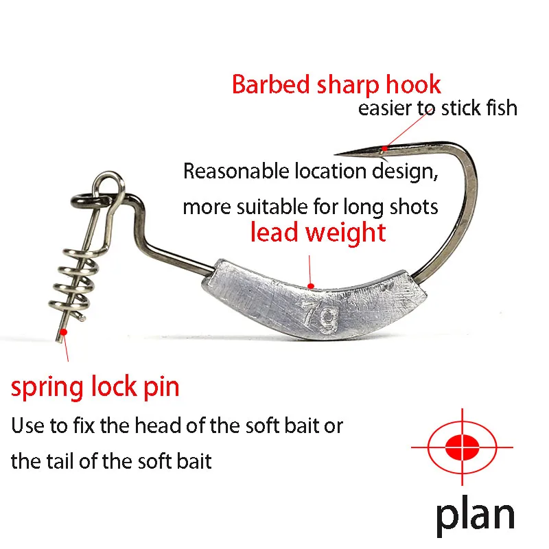 50 Pcs Spring Lock Fishing Hook Bait Keeper Center Pin Crank