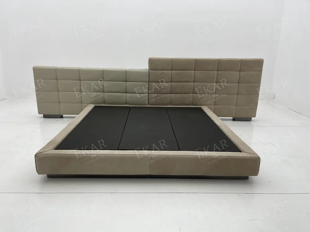 double soft bed with luxurious wooden frame upholstered in soft mdf panel for bedroom or hotel use417-69